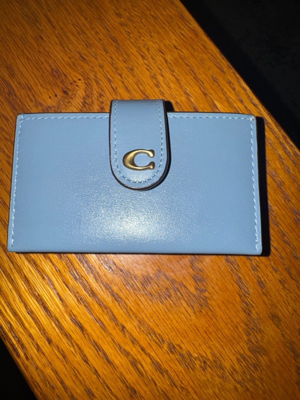 Coach accordian Light Blue Leather Wallet with Gold 'C' Accent
